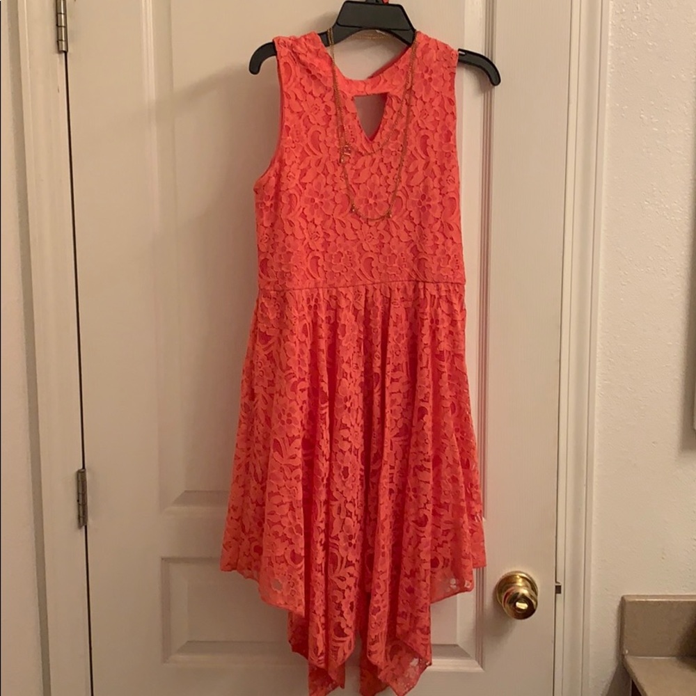 Lace hi lo dress with necklace